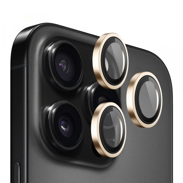 Folie de protectie Camera Spate Blueo Metal Frame pentru Apple iPhone 13 Pro Max / 13 Pro, Sticla Securizata, Aurie