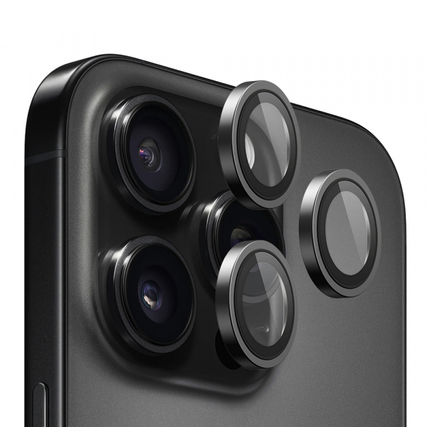 Folie de protectie Camera Spate Blueo Metal Frame pentru Apple iPhone 13 Pro Max / 13 Pro, Sticla Securizata, Neagra