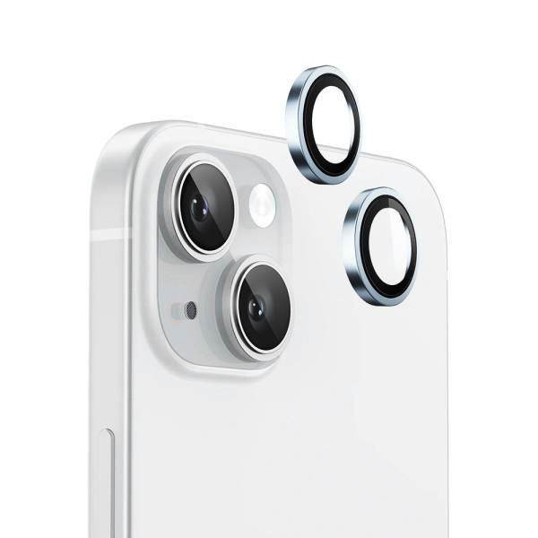 Folie de protectie Camera Spate Blueo Metal Frame pentru Apple iPhone 15 Plus / 15, Sticla Securizata, Albastra