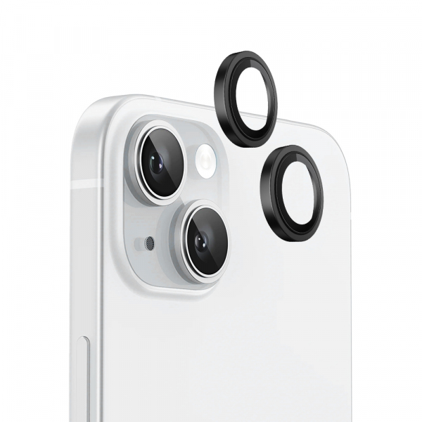 Folie de protectie Camera Spate Blueo Metal Frame pentru Apple iPhone 15 Plus / 15, Sticla Securizata, Neagra