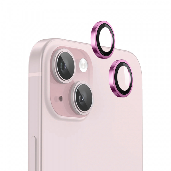 Folie de protectie Camera Spate Blueo Metal Frame pentru Apple iPhone 15 Plus / 15, Sticla Securizata, Roz