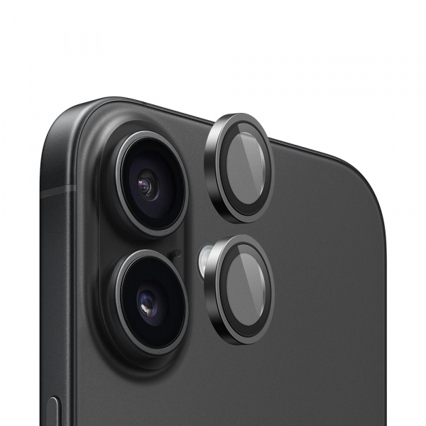 Folie de protectie Camera Spate Blueo Metal Frame pentru Apple iPhone 16 Plus / 16, Sticla Securizata, Neagra