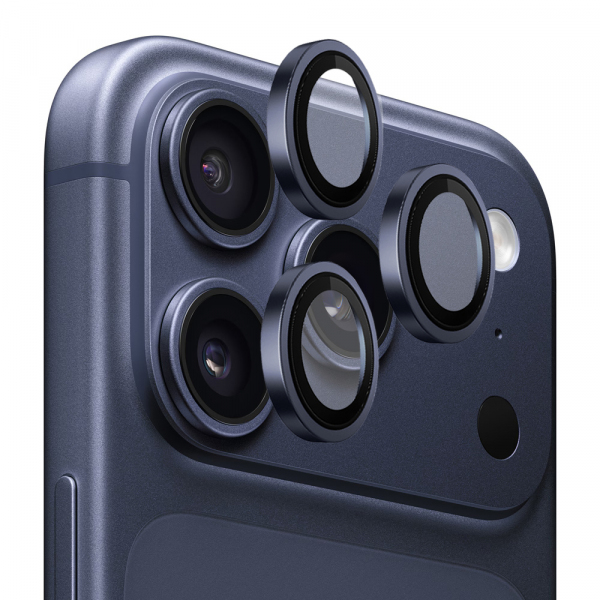 Folie de protectie Camera Spate Blueo Metal Frame pentru Apple iPhone 18 Pro Max / 17 Pro Max / 18 Pro / 17 Pro, Sticla Securizata, Albastra Inchis