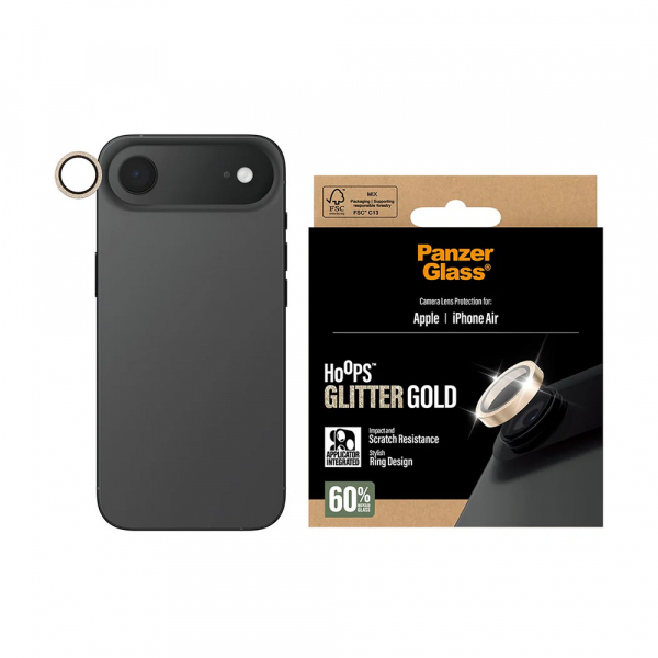 Folie de protectie Camera Spate PanzerGlass Hoops Glitter pentru Apple iPhone 17 Air, Sticla Securizata, Aurie