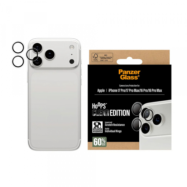 Folie de protectie Camera Spate PanzerGlass Hoops pentru Apple iPhone 18 Pro / 17 Pro, Sticla Securizata, Transparenta