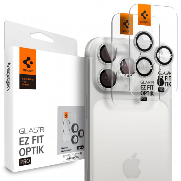 Folie de protectie Camera Spate Spigen GlastR EZ FIT Optik Pro pentru Apple iPhone 18 Pro Max / 17 Pro Max / 18 Pro / 17 Pro, Sticla Securizata, Set 2 bucati, Argintie