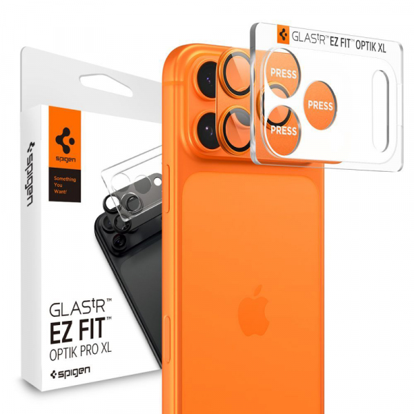 Folie de protectie Camera Spate Spigen GlastR EZ FIT Optik Pro XL pentru Apple iPhone 18 Pro / 17 Pro, Sticla Securizata, Portocalie AGL10645