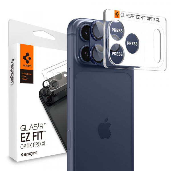 Folie de protectie Camera Spate Spigen GlastR EZ FIT Optik Pro XL pentru Apple iPhone 18 Pro Max / 17 Pro Max, Sticla Securizata, Albastra AGL10651