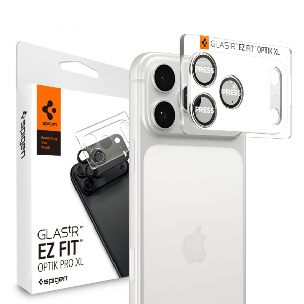 Folie de protectie Camera Spate Spigen GlastR EZ FIT Optik Pro XL pentru Apple iPhone 18 Pro / 17 Pro, Sticla Securizata, Argintie AGL10647