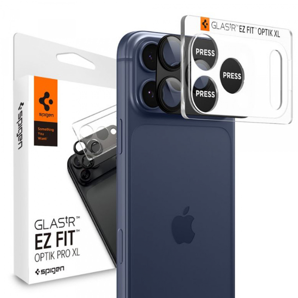 Folie de protectie Camera Spate Spigen GlastR EZ FIT Optik Pro XL pentru Apple iPhone 18 Pro / 17 Pro, Sticla Securizata, Neagra AGL10644