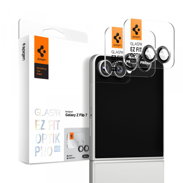 Folie de protectie Camera Spate Spigen GlastR EZ FIT Optik Pro HD pentru Samsung Galaxy Z Flip8 F776, Sticla Securizata, Set 2 bucati, Neagra