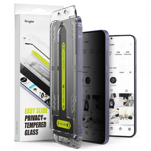 Folie de protectie Ecran Privacy Ringke Easy Slide pentru Samsung Galaxy S25+ S936 / S24+ S926, Sticla Securizata, Full Glue, Set 2 bucati