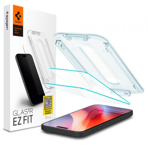 Folie de protectie Ecran Spigen GlastR EZ FIT pentru Apple iPhone 18 Pro / 17 Pro / 17 / 16 Pro, Sticla Securizata, Full Glue, Set 2 bucati AGL07928