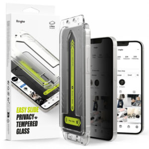 Folie de protectie Ecran Privacy Ringke Easy Slide pentru Apple iPhone 17e / 16e / 14 / 13 Pro, Sticla Securizata, Full Glue, Set 2 bucati