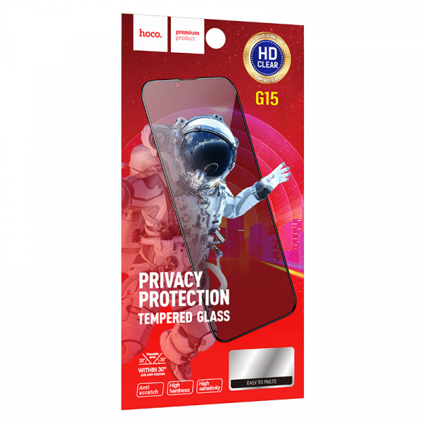 Folie de protectie Ecran Privacy HOCO G15 pentru Apple iPhone 16 Plus / 15 Plus, Sticla Securizata, Full Glue, 5D