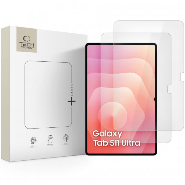 Folie de protectie Ecran Tech-Protect FIT+ pentru Samsung Galaxy Tab S11 Ultra / Tab S10 Ultra, Sticla Securizata, Full Glue, Set 2 bucati, 2.5D