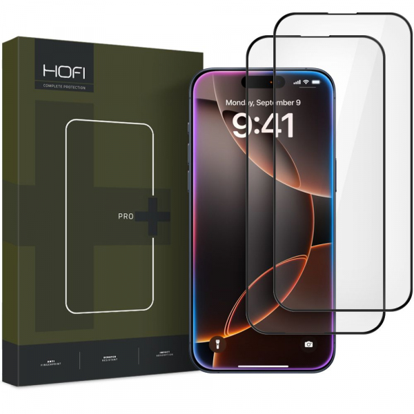 Folie de protectie Ecran HOFI Glass PRO+ pentru Apple iPhone 16 Pro, Sticla Securizata, Full Glue, Set 2 bucati, 2.5D, Neagra