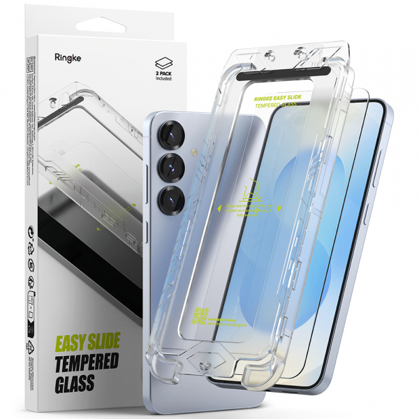 Folie de protectie Ecran Ringke Easy Slide pentru Samsung Galaxy S25+ S936, Sticla Securizata, Full Glue, Set 2 bucati