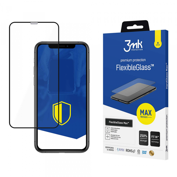 Folie de protectie Ecran 3MK FlexibleGlass Max pentru Apple iPhone 11 / XR, Sticla Flexibila, Full Glue, Neagra