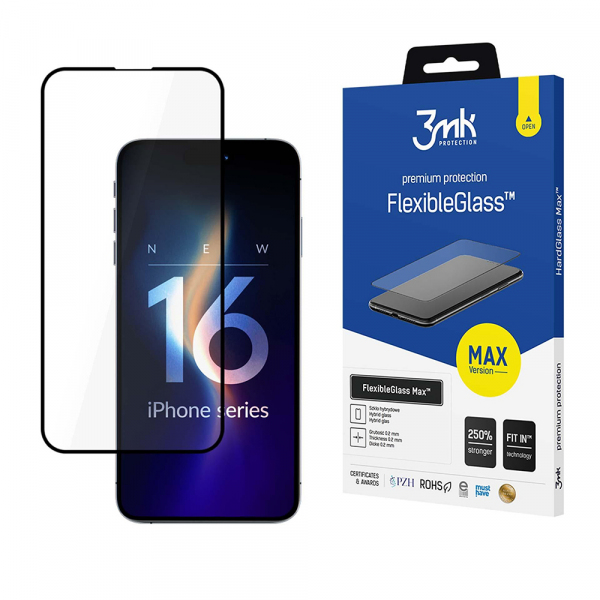 Folie de protectie Ecran 3MK FlexibleGlass Max pentru Apple iPhone 16 Pro Max, Sticla Flexibila, Full Glue