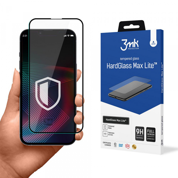 Folie de protectie Ecran 3MK HardGlass Max Lite pentru Apple iPhone 14 / 13 Pro / 13, Sticla Securizata, Full Glue, Neagra