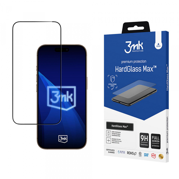 Folie de protectie Ecran 3MK HardGlass Max pentru Apple 17 Pro Max, Sticla Securizata, Full Glue, Neagra