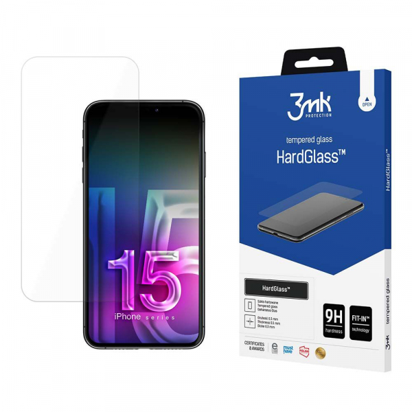 Folie de protectie Ecran 3MK HardGlass pentru Apple iPhone 15, Sticla Securizata, Full Glue