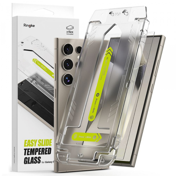 Folie de protectie Ecran Ringke Easy Slide pentru Samsung Galaxy S24 Ultra S928, Sticla Securizata, Full Glue, Set 2 bucati