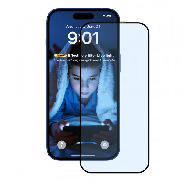 Folie de protectie Ecran Anti Blue Light Anank 5X Reinforced pentru Apple iPhone 17 Air, Sticla Securizata, Full Glue, 2.5D, Neagra