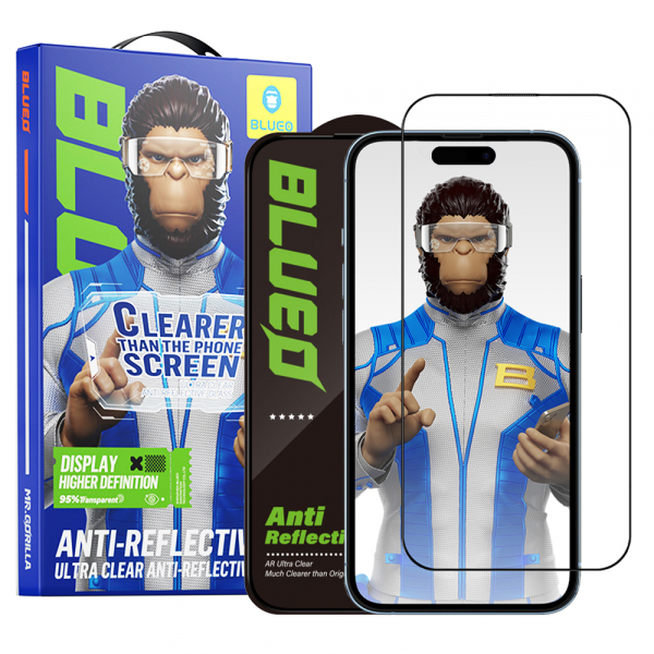 Folie de protectie Ecran Blueo Anti-Reflective HD pentru Apple iPhone 15 Pro Max, Sticla Securizata, Full Glue, Neagra