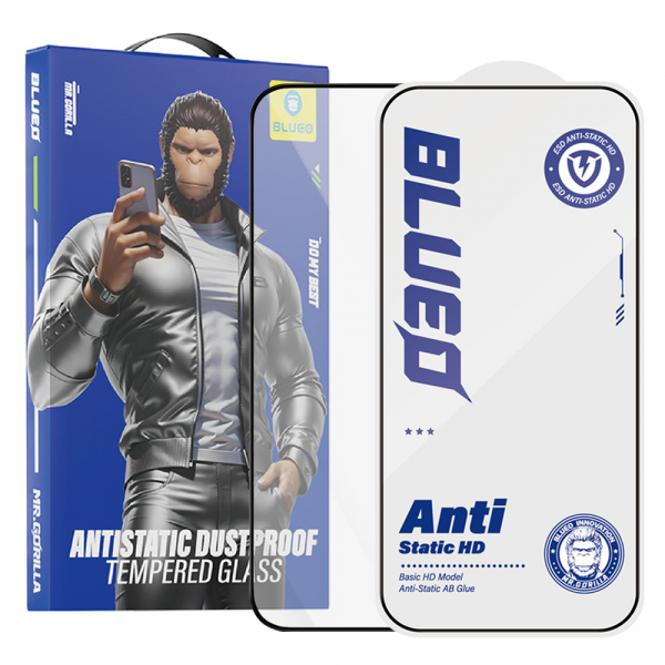 Folie de protectie Ecran Blueo Anti-Static HD pentru Apple iPhone 12 / 12 Pro, Sticla Securizata, Full Glue, Neagra