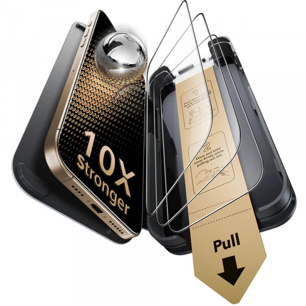 Folie de protectie Ecran ESR Corning UltraFit pentru Apple 17 Pro Max, Sticla Securizata, Full Glue, Set 3 bucati, Neagra