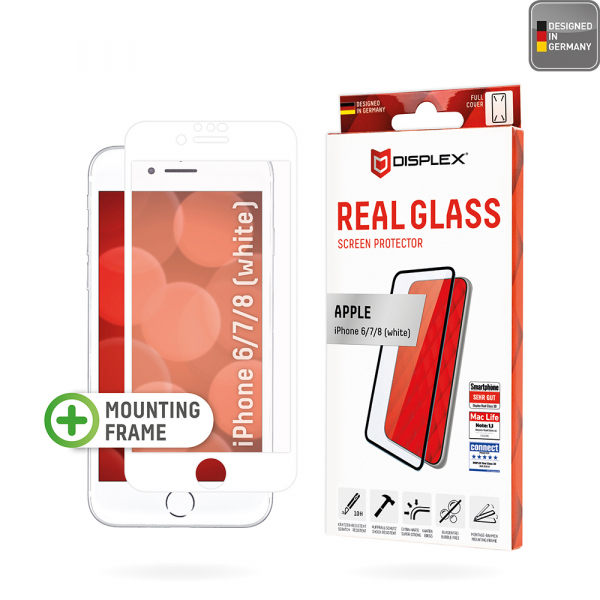 Folie de protectie Ecran Displex Real Glass pentru Apple iPhone SE (2022) / SE (2020) / 8 / 7, Sticla Securizata, Full Glue, Alba