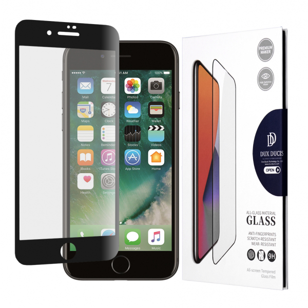 Folie de protectie Ecran DUX DUCIS pentru Apple iPhone SE (2022) / SE (2020) / 8 / 7, Sticla Securizata, Edge Glue, Neagra