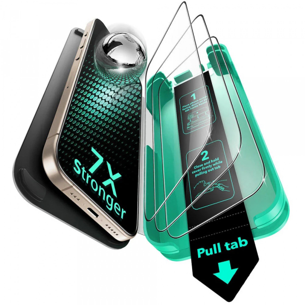 Folie de protectie Ecran ESR Armorite UltraFit pentru Apple iPhone 17 / 16 Pro, Sticla Securizata, Full Glue, Set 3 bucati, Neagra