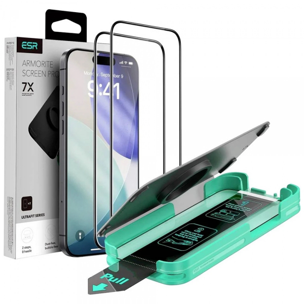 Folie de protectie Ecran ESR Armorite UltraFit pentru Apple iPhone 18 Pro / 17 Pro, Sticla Securizata, Full Glue, Set 2 bucati, Neagra