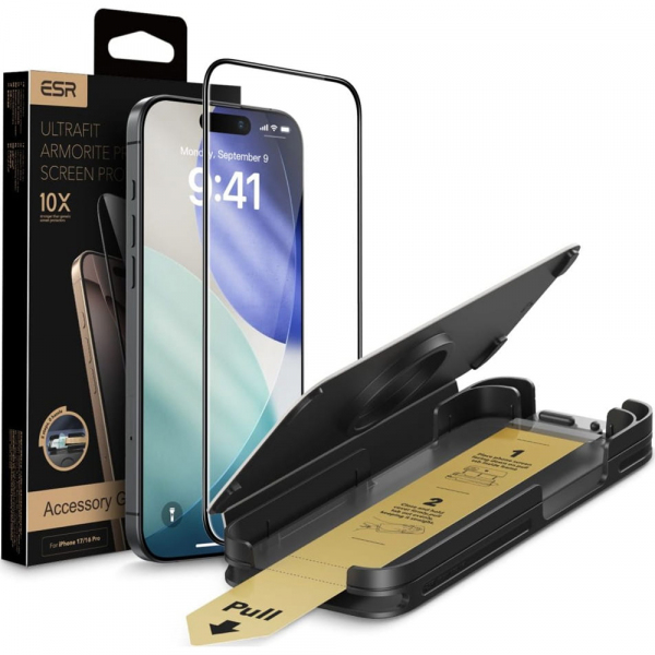 Folie de protectie Ecran ESR UltraFit Armorite Pro pentru Apple iPhone 18 Pro / 17 Pro, Sticla Securizata, Full Glue, Neagra