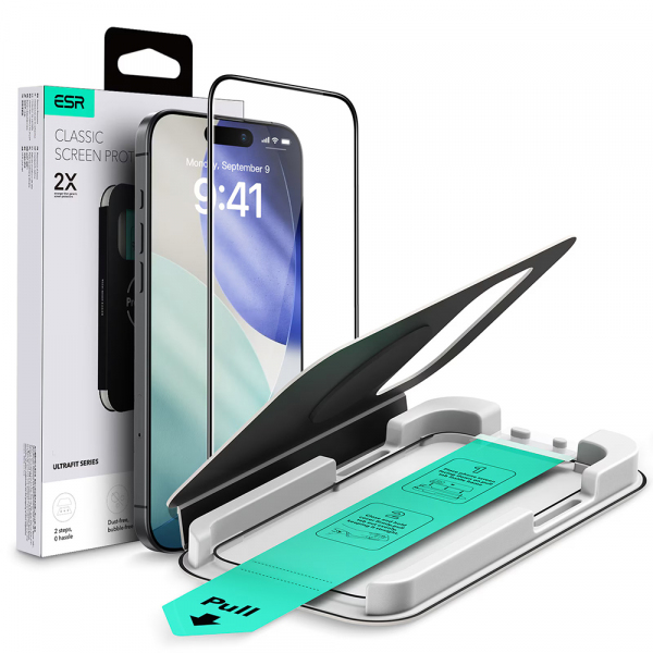 Folie de protectie Ecran ESR UltraFit pentru Apple 17 Pro Max, Sticla Securizata, Full Glue, Neagra