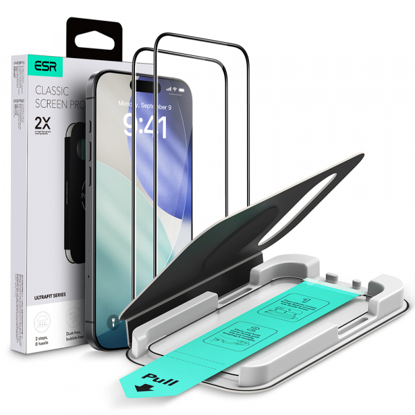 Folie de protectie Ecran ESR UltraFit pentru Apple 17 Pro Max, Sticla Securizata, Full Glue, Set 2 bucati, Neagra