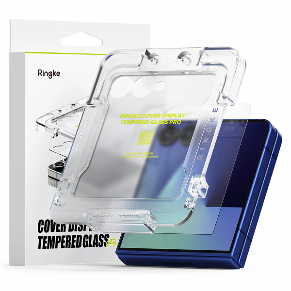 Folie de protectie Ecran Exterior Ringke Cover Display pentru Samsung Galaxy Z Flip7 F766, Sticla Securizata, Full Glue, Set 2 bucati