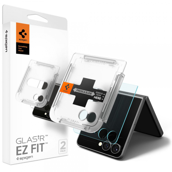 Folie de protectie Ecran Exterior Spigen GlastR EZ FIT pentru Samsung Galaxy Z Flip8 F776, Sticla Securizata, Full Glue, Set 2 bucati