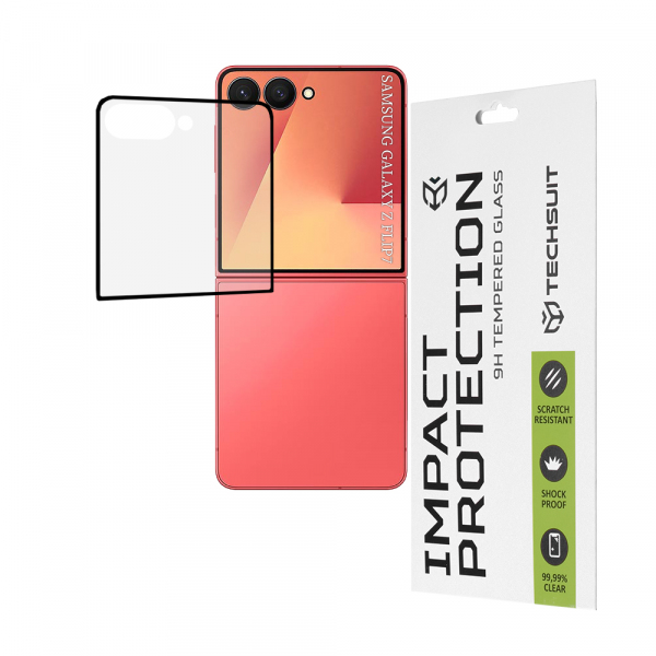 Folie de protectie Ecran Exterior Techsuit pentru Samsung Galaxy Z Flip7 F766, Sticla Securizata, Full Glue, 111D, Neagra