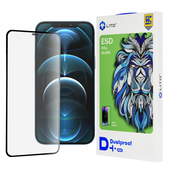 Folie de protectie Ecran Lito D+ Pro Dustproof pentru Apple iPhone 12 Pro Max, Sticla Securizata, Full Glue, Neagra