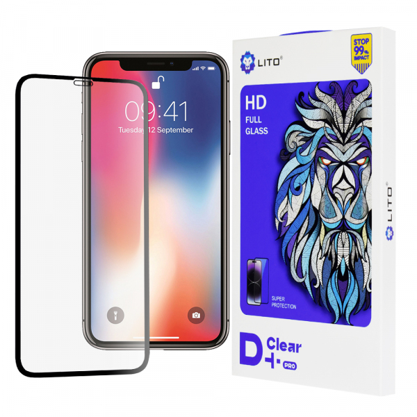 Folie de protectie Ecran Lito D+ Pro pentru Apple iPhone 11 Pro / XS / X, Sticla Securizata, Full Glue, Neagra