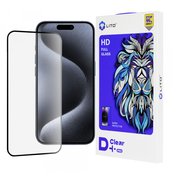 Folie de protectie Ecran Lito D+ Pro pentru Apple iPhone 15 Pro, Sticla Securizata, Full Glue, Neagra