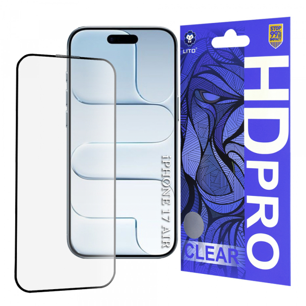 Folie de protectie Ecran Lito HD Pro Clear pentru Apple iPhone 17 Air, Sticla Securizata, Full Glue, Neagra