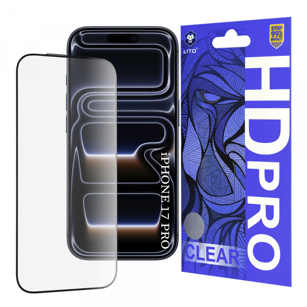 Folie de protectie Ecran Lito HD Pro Clear pentru Apple iPhone 18 Pro / 17 Pro, Sticla Securizata, Full Glue, Neagra