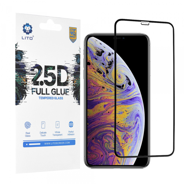 Folie de protectie Ecran Lito pentru Apple iPhone 11 Pro Max / XS Max, Sticla Securizata, Full Glue, 2.5D, Neagra