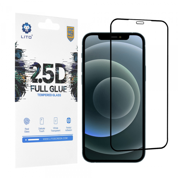 Folie de protectie Ecran Lito pentru Apple iPhone 12 Pro Max, Sticla Securizata, Full Glue, 2.5D, Neagra