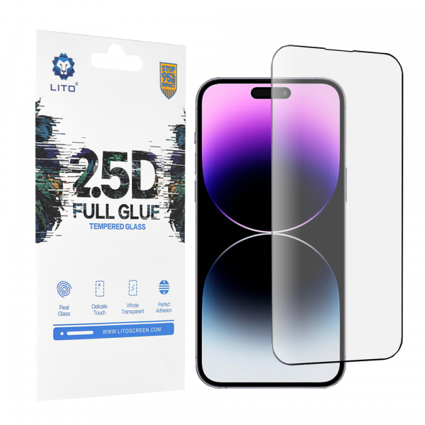 Folie de protectie Ecran Lito pentru Apple iPhone 14 Pro Max, Sticla Securizata, Full Glue, 2.5D, Neagra